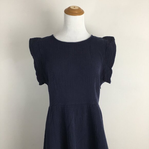 C&C CALIFORNIA Dark Blue Textured Ruffle Sleeve & Hem Midi Dress - Picture 6 of 9